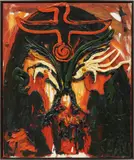 Pharao Messegurke mit Tinten-fischaugen, im Sakrophagys de Pflaumenmus by Jonathan Meese, 2003, oil on canvas, in artist's frame, sold Apr 2017