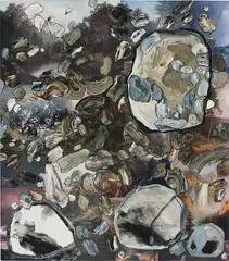 Carter, Three Portraits, three Rocks, and One-Hundred and Thirty-One Abstract Paintings on Fifteen Landscapes, 2007, acrylic, paper and gel on canvas