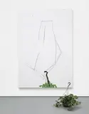 Richard Aldrich, Past Present and Future, 2009, oil, wax and charcoal on linen with plant, in 2 parts