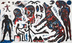 A. R. Penck, Landung auf einem Planeten, 1983, oil and acrylic on canvas