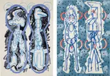 Luis Gordillo, Two works: (i) Adam y Eva con Fundo Negro (ii) Adam y Eva con Parentesis Rojos, 1983, oil on paper