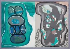 Luis Gordillo, !Idiota, eres tu mismo¡, 1984, oil on canvas, in two parts, in artist's frame