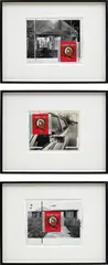 Queen City by Cyprien Gaillard, 2012, beer label, acrylic paint and pastel on archival press photograph, in 3 parts, sold Jun 2017