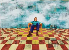 Sarah Lucas, Supersensible, 1994 - 1995, acrylic and newspaper collage on cardboard