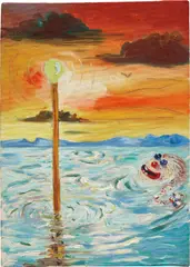 Untitled (Clown) by George Condo, 1984, oil on canvas, sold Oct 2017