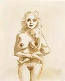 John Currin, Woman with child, 1994, ink on paper