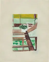 Briey Interior - Unité d'habitation by Peter Doig, 1996, oil on paper, sold Oct 2017