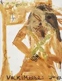 Konteradmiral "Penny Dirn" um Geheimbunker "Zirr" by Jonathan Meese, 2007, oil, paper with felt-tipped pen, gold-coloured foil, wood, plastic and adhesive on canvas, sold Oct 2017