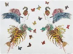 Raqib Shaw, First study for Reflections, 2006, stain glass relief, automobile paint, glitter, rhinestones, crystals and synthetic beads on paper
