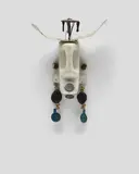 Romuald Hazoumè, Untitled, painted plastic bottle, wooden beads, plastic, straw, shells and metal