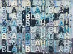 Blah, Blah, Blah by Mel Bochner, 2016, monoprint with collage, engraving and embossment on hand-dyed Twirocker handmade paper, sold Dec 2017