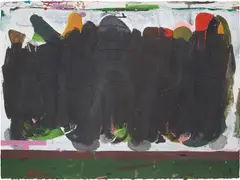 Oldg by Tal R, 2001, acrylic, string, ink, pencil and metallic pen on paper, sold Dec 2017
