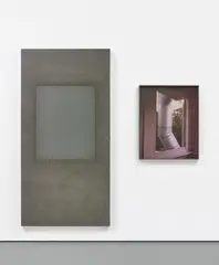 Sam Falls, Untitled (639 Santa Clara Avenue, 90291, Upstairs Chimney, Window/Wall), 2013, c-print, in artist’s frame, aluminium, drywall, plywood and latex, in 2 parts