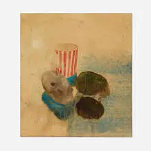 Jerald Silva, Still Life (Mug and Potatoes), 1967, acrylic and graphite on paper mounted to board