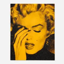 Russell Young, Marilyn Suicide (Amber + Black), 2014, screenprint in colors on linen with diamond dust