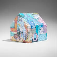 Tony Berlant, Untitled (House), c.1987, found metal collage with steel brads on wood