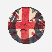 Pam Glew, Kate, 2013, bleach screenprint on found flag, embroidery hoop
