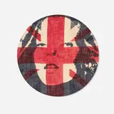 Pam Glew, Kate, 2013, bleach screenprint on found flag, embroidery hoop
