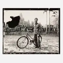 Bill Burke, Man with Bicycle, at the Bayon, Angkor Wat, Cambodia, vintage gelatin silver print