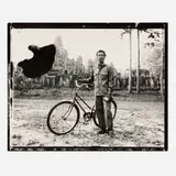 Bill Burke, Man with Bicycle, at the Bayon, Angkor Wat, Cambodia, vintage gelatin silver print