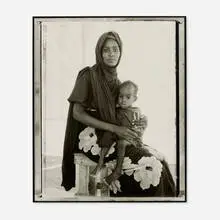 Fazal Sheikh, Fatuma Abdi Hussein and her son Abdullai, Somali Refugee Camp, Mandera, Kenya (from the A Camel for the Son series), tea-toned gelatin silver print