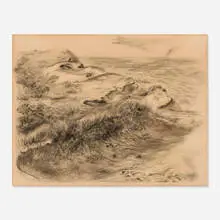 Cape Cod Dunes by George Grosz, 1939, charcoal and graphite on paper, sold Nov 2025