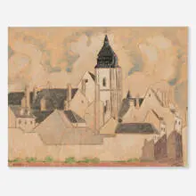John Storrs, A Church in Chantecaille, 1952, oil on board