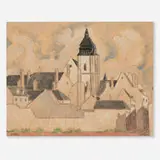 John Storrs, A Church in Chantecaille, 1952, oil on board