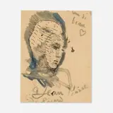 Christian Bérard, Portrait Studies, ink and watercolor on paper (double-sided)