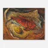 Zvonimir Musić, Untitled (Still Life with Fish), oil on board