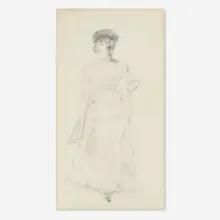 William Merritt Chase, Standing Figure with Fan, graphite on paper