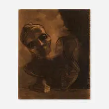 Odilon Redon, Grand buste et profil au voile, charcoal on paper