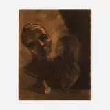 Odilon Redon, Grand buste et profil au voile, charcoal on paper