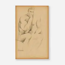 Tamara de Lempicka, Nu assis (Homme) (Seated Man), c. 1925, graphite on paper