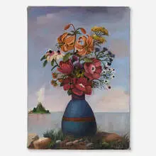 Muriel Kalish, Flowers + Vulcano, oil on canvas