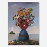 Muriel Kalish, Flowers + Vulcano, oil on canvas