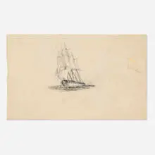 John Frederick Kensett, Ship at Sea, c. 1838, graphite on paper