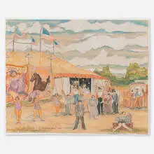 Reynolds Beal, Circus Performer with Dolly Dimples, 1936, watercolor, colored pencil and pastel on paper