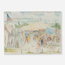 Reynolds Beal, Circus with Elephants, 1936, watercolor, colored pencil and pastel on paper
