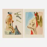Two works from The Divine Comedy portfolio by Salvador Dalí, wood engraving in colors, sold Nov 2023