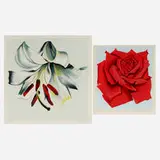 Lowell Nesbitt, Red Rose; White Lily (two works from The Stamps series), screenprint in colors