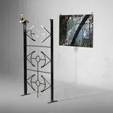 Josef Strau, Redemption, Fences and Appearance of the Coming Flowers, 2013, painted and varnished iron fence, brass and ceramic chandelier arm, C-print mounted to Dibond with metal U's