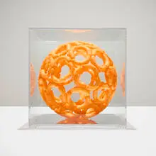 Sam Keller, Cheetosphere, 2022, Cheetos Puffs, Plexiglas, mirrored glass