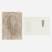 Christopher Wilmarth, Untitled; Saint (two works from the Seven Poems by Stéphane Mallarmé portfolio), charcoal on paper collage; etching with cut-out laid to wove paper