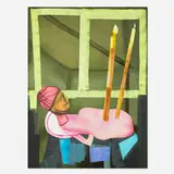 Alessandro Pessoli, Nudo Cartoccio, 2007, gouache and spray paint on paper, collage, thread