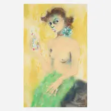Karl Priebe, Woman with Pear, 1964, casein on paperboard
