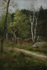 Alphonse-Charles Masson, Barbizon Forest with Birch Tree, Oil on canvas