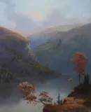 River Gorge in Autumn by American School, RIVER GORGE IN AUTUMN, oil on board, sold Nov 2010