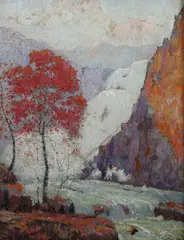 Carl Abel, The Falls in Autumn, Oil on board
