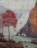 Carl Abel, The Falls in Autumn, Oil on board